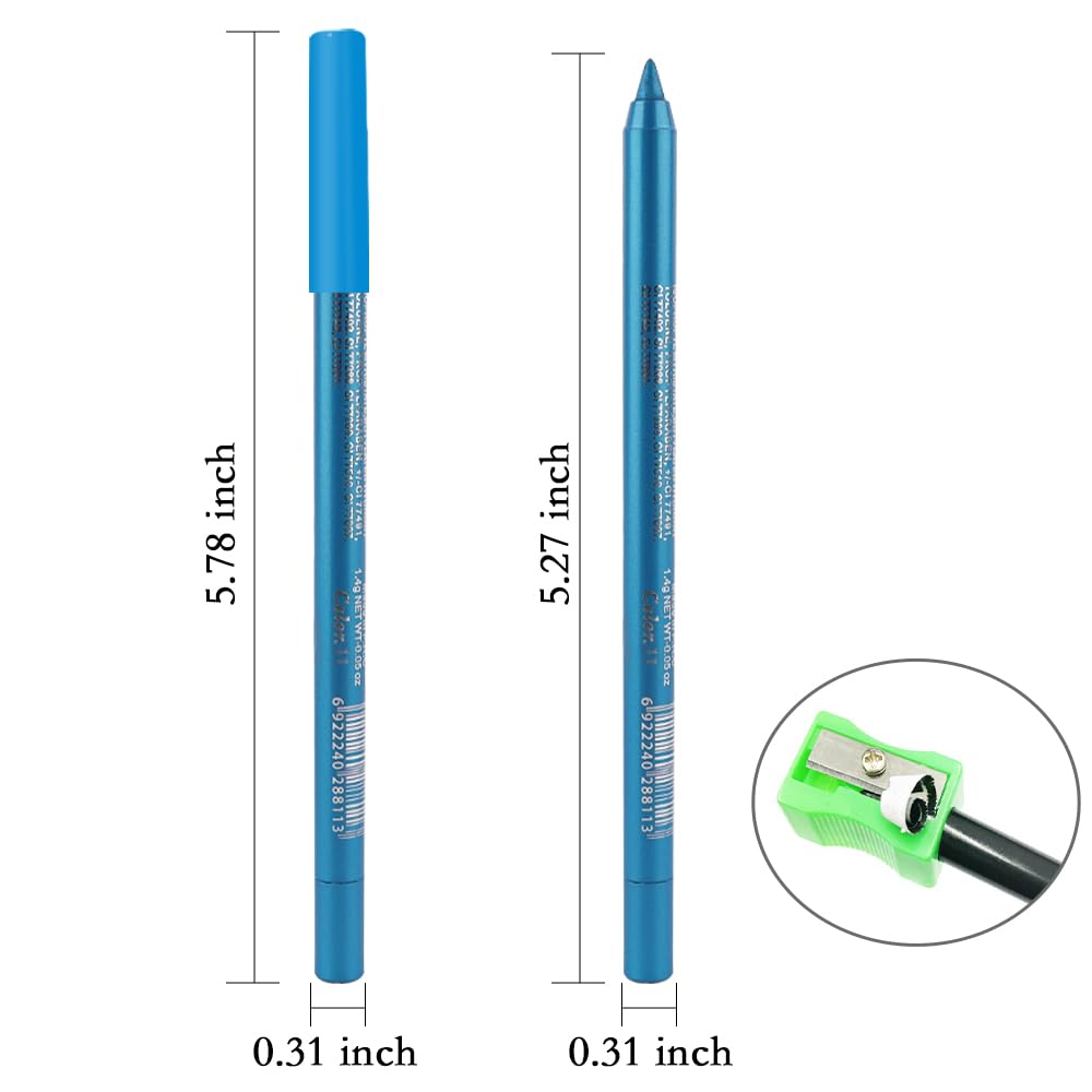 evpct Blue Eyeliner Pencils for Eyes, Sea Navy Blue Colored Eye Liner Pencil Makeup Waterproof Smudge Proof, Colored Gel Waterline Eyeliner Liquid, Face Eye Paint Stick Halloween Makeup 11