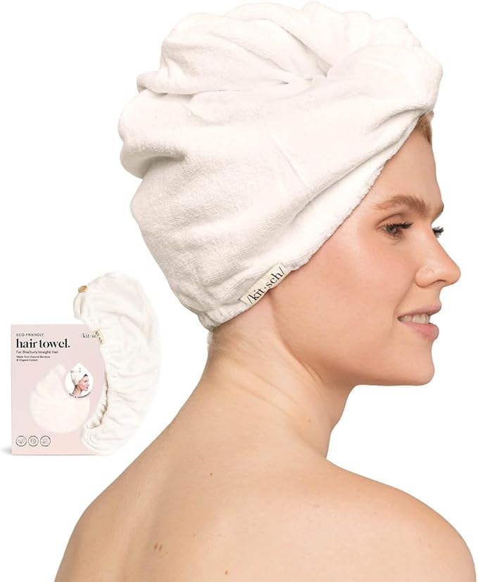 Kitsch Microfiber Hair Towel Wrap for Women – Ultra Absorbent Microfiber Bath Towels for Wet, Curly, Long or Short Hair – Anti-Frizz Hair Wrap, Great Hair Care Gifts for Women – White Ivory