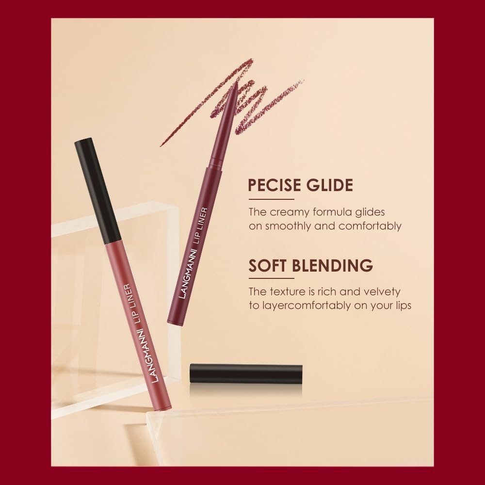 LANGMANNI 4pcs Matte Lipstick with Lipliners Durable Makeup Set,Long-Lasting Non-Stick Cup Not Fade Waterproof Pigmented Velvet Lipgloss Kit Beauty Cosmetics Makeup Gift for Girls(#2+4+6+8)