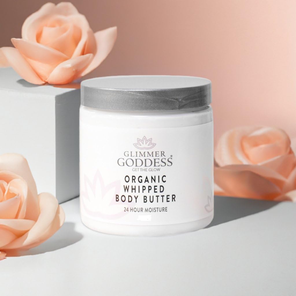 Glimmer Goddess Organic Whipped Body Butter for Women - Moisturizer Cream with Shea & Cocoa Butter, Almonds & Coconut Oil - Autumn Breeze, 8oz