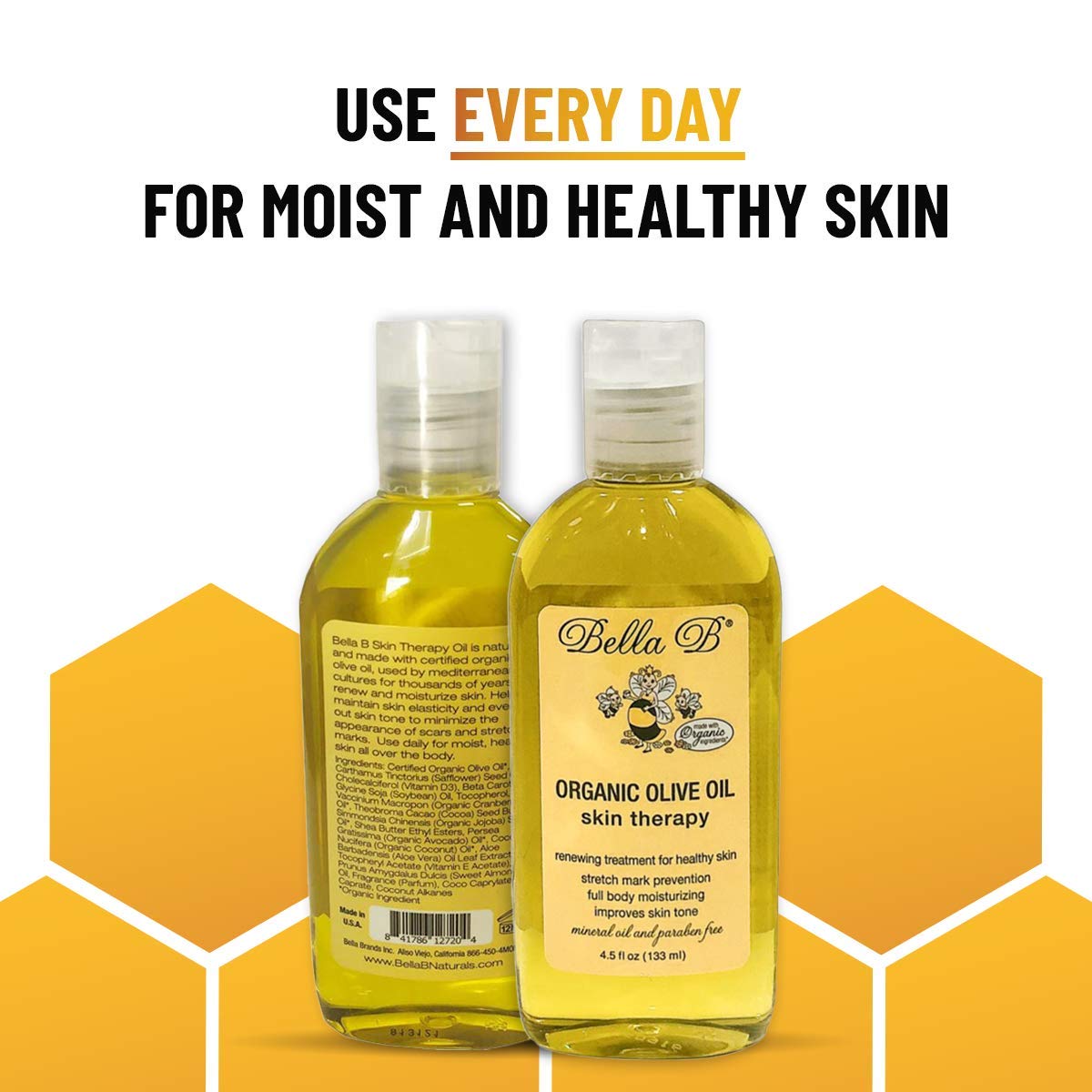 Bella B Organic Olive Oil 4.5 oz - Pregnancy Stretch Mark Prevention Oil - Made with Organic Olive Oil - Maintains Skin Elasticity to Reduce Scars and Stretch Marks - Use Daily for Healthy Skin