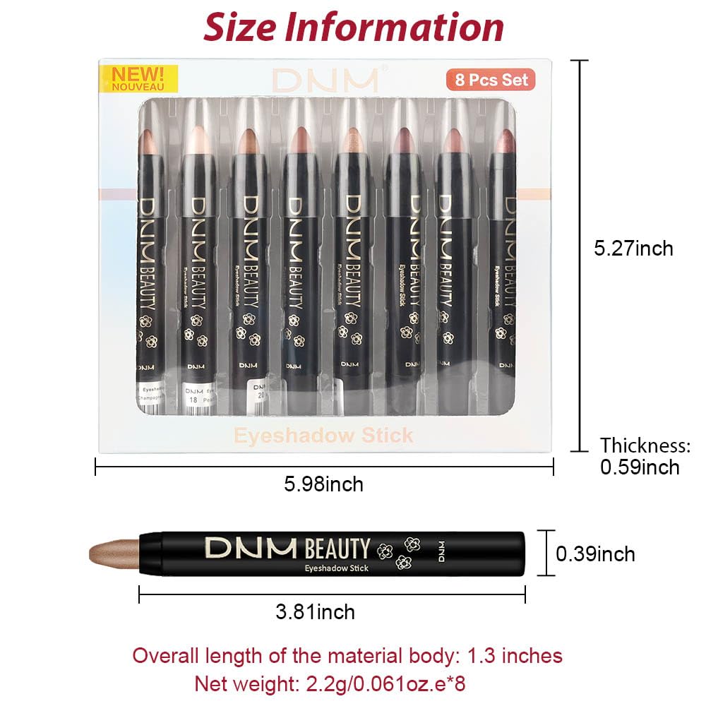 Kaely 8Pcs Cream Eye Shadow Sticks Set, Matte Shimmer Eyeliner Pencil Eyeshadow Palette Makeup, Eye Highlighter Brightener Stick for Older Women Waterproof Pigmented, sombras para ojos 08