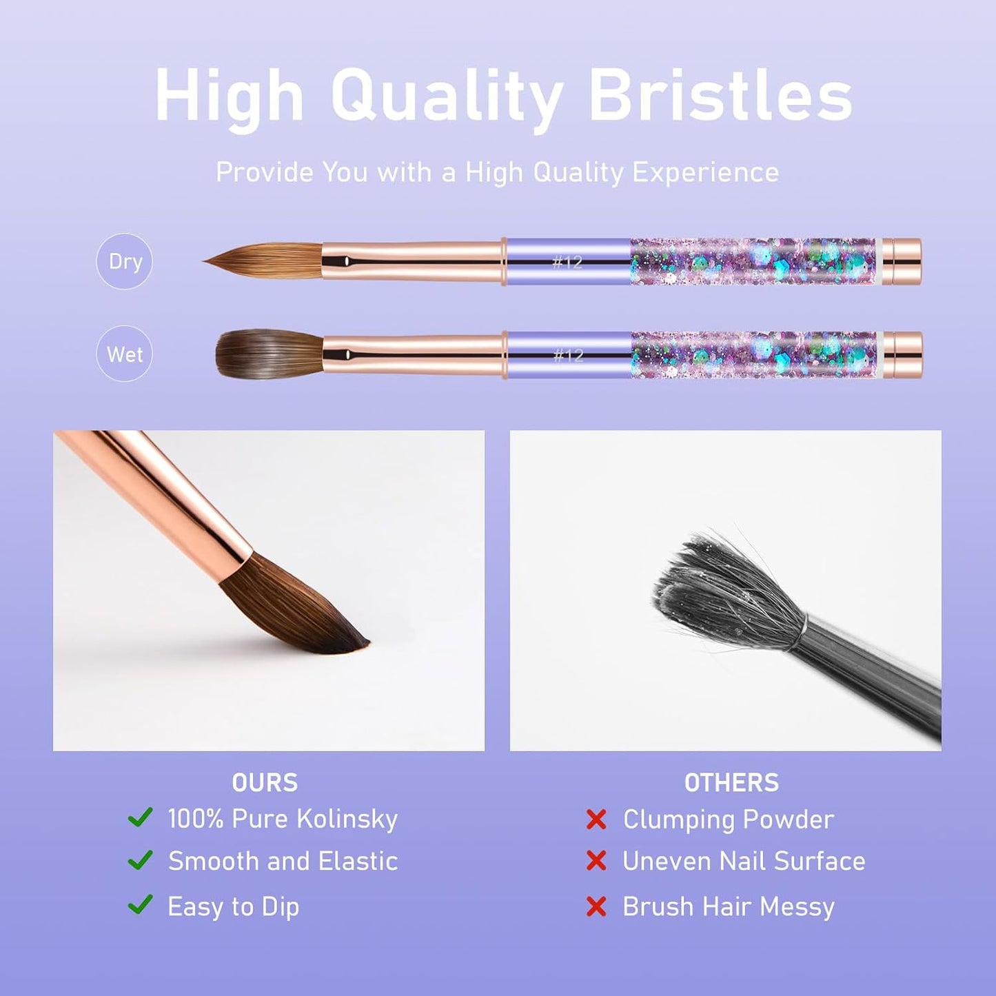 Acrylic Nail Brush Size #08, KEMEISI 100% Pure Kolinsky Nail Art Brushes Sturdy Handle Oval Shaped Acrylic Powder Nail Design Tools for Professional Manicure DIY Home Salon (Purple)