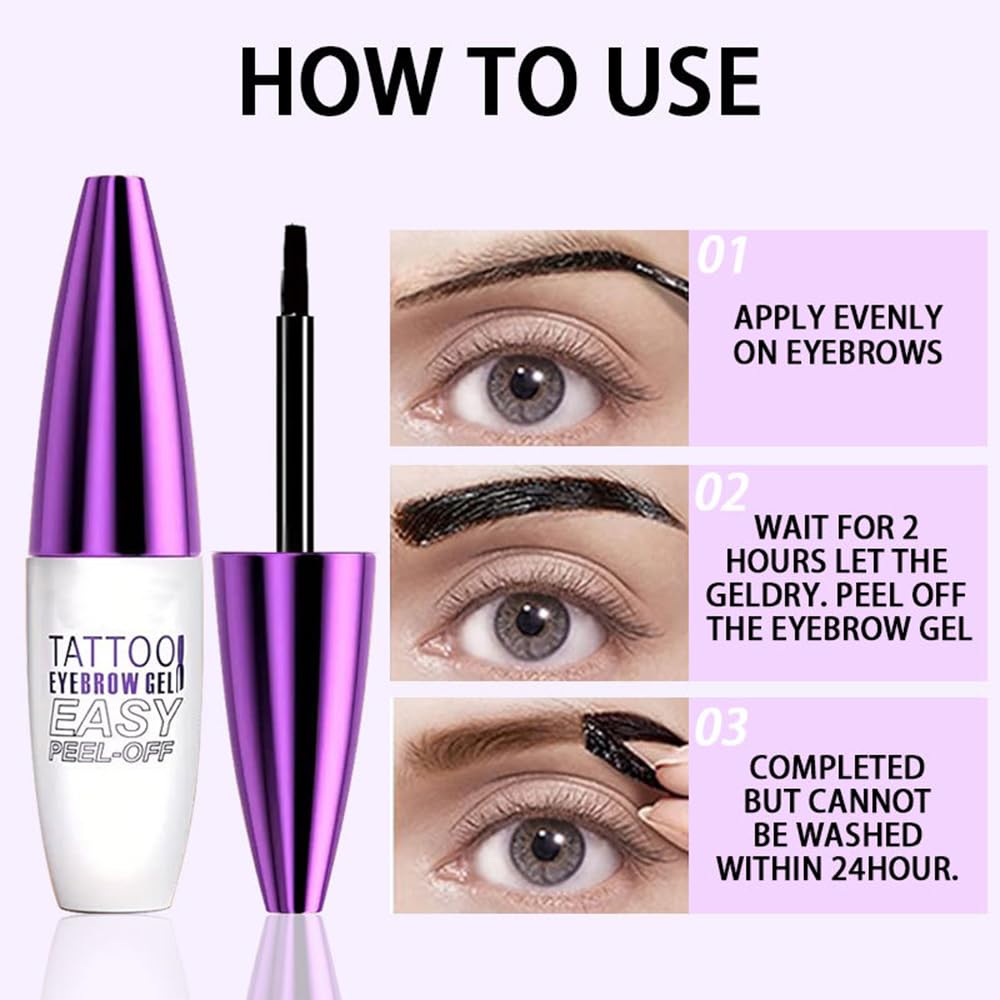 Peel Off Tattoo Brow Tint Gel - 2pcs Brown Eyebrow Kit, Waterproof, Transfer-Proof & Sweatproof, Quick Peel Formula for Natural Fuller Brows, Mother’s Day Gifts for Women All Skin Types