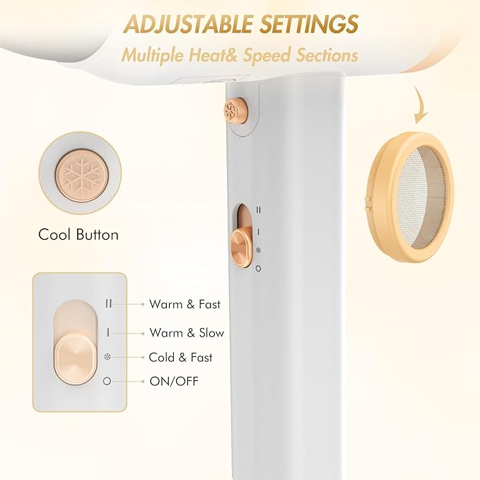 ANIEKIN Hair Dryer, 1875 Watts Fast Drying Blow Dryer with Diffuser and Concentrator, Compact Lightweight Hair Dryer for Women and Men