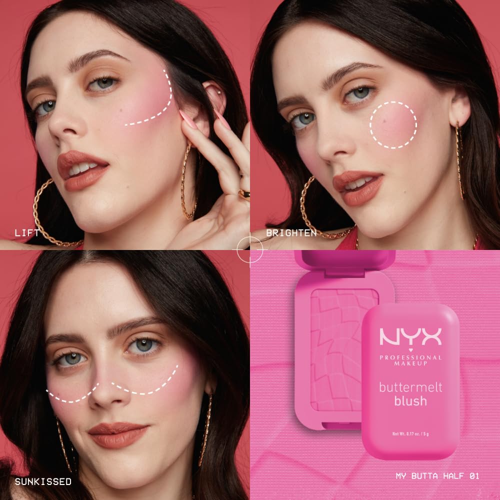 NYX PROFESSIONAL MAKEUP Buttermelt Powder Blush, Fade and Transfer-Resistant Blush, Up to 12HR Make Up Wear, Vegan Formula - Butta Together