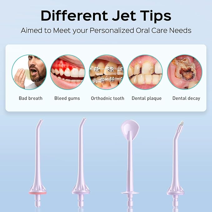 COSLUS Water Dental Flosser Pick for Teeth C30(FC5360): 4 Modes Cordless 300ML Larger Tank Portable Water Teeth Cleaner Picks IPX7 Waterproof Flossing Machine for Home Travel Purple