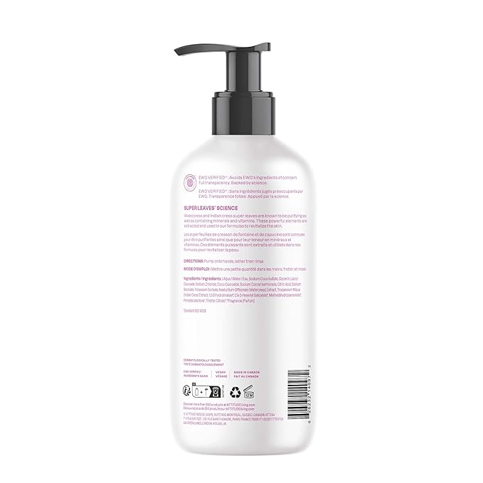ATTITUDE Liquid Hand Soap, EWG Verified, Plant and Mineral-Based, Vegan Personal Care Products, Coconut & Wild Berries Scent, 16 Fl Oz