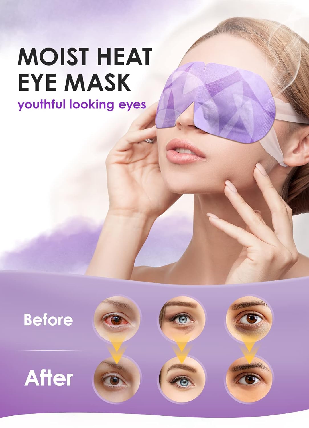 30 PACK Steam Eye Mask for Dry Eyes, Eye Mask Warm Compress 45Mins, Moist Heated Eye Masks for Dark Circles Puffiness Eye Bag, Travel Portable Business Office