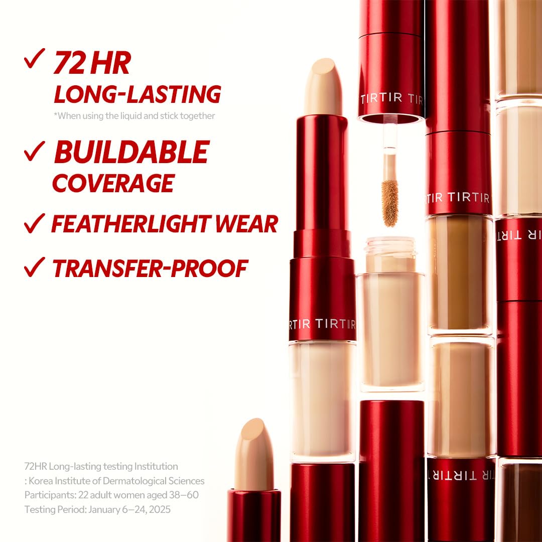 TIRTIR Glide&Hide Blurring Concealer - Creamy texture, Conceals dark circles and wrinkles, Dual formula (liquid tip & balm stick), Long-lasting wear, Korean Makeup, #8W, 0.28 Oz