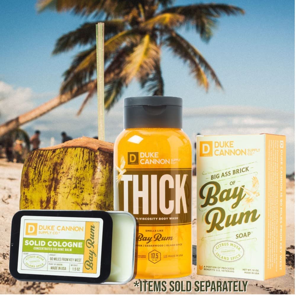 Duke Cannon Supply Co. Solid Cologne for Men Bay Rum (Citrus Musk, Cedarwood, Island Spice) - Concentrated Balm, Travel-Friendly Convenient Tin, 1.5 oz