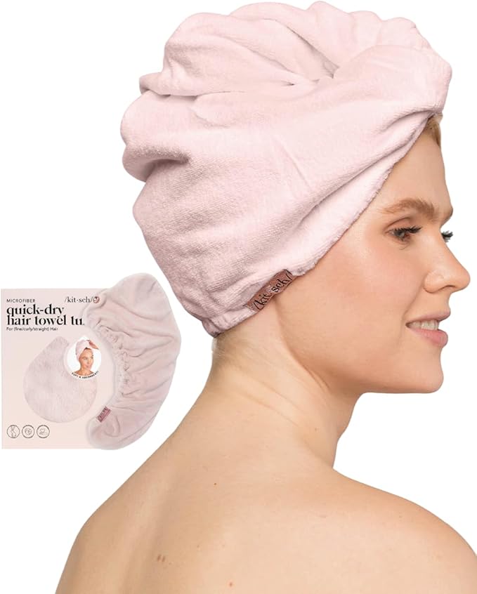 Kitsch Microfiber Hair Towel Wrap for Women – Ultra Absorbent Microfiber Bath Towels for Wet, Curly, Long or Short Hair – Anti-Frizz Hair Wrap, Great Hair Care Gifts for Women – Pink