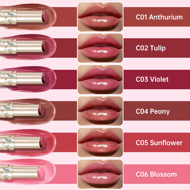 CATKIN Glossy Lip Balm Ultra Hydating Glow Lip Tinted Jelly Plump Melting Balm Shea Butter Repair Soothing For Dry Lips Dewy Finished 0.12 oz C04 PEONY