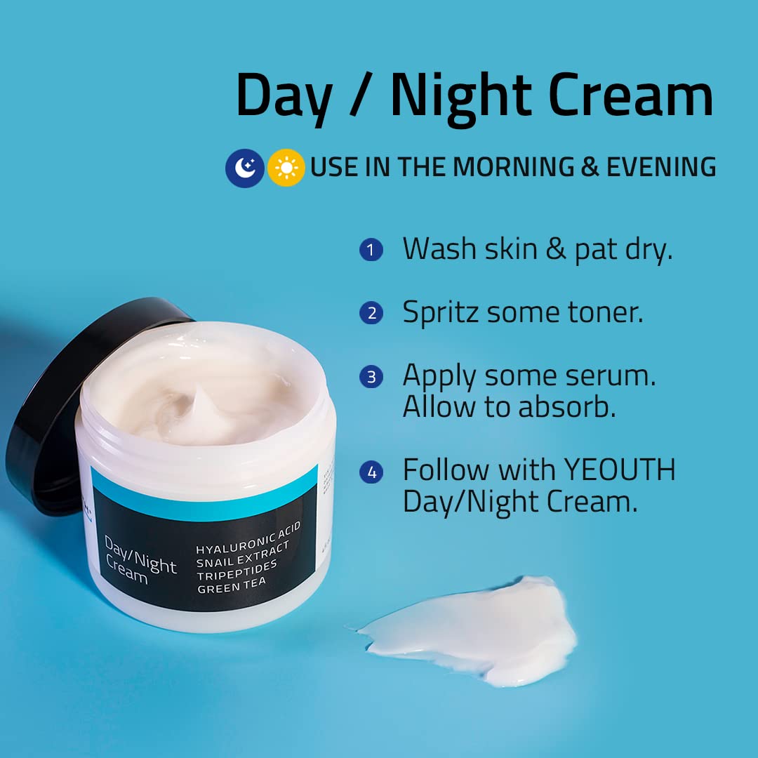 YEOUTH Day Night Face Moisturizer with Hyaluronic Acid, Snail Mucin Cream and Copper Tripeptide, Hydrating Fragrance Free Moisturizer, Face Cream for Women and Men 4oz