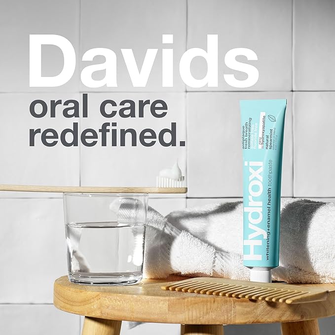 Davids Hydroxi Fluoride Free Nano Hydroxyapatite Toothpaste for Enamel Health & Whitening, Antiplaque, SLS Free, Kid Friendly Spearmint Flavor, 4 oz