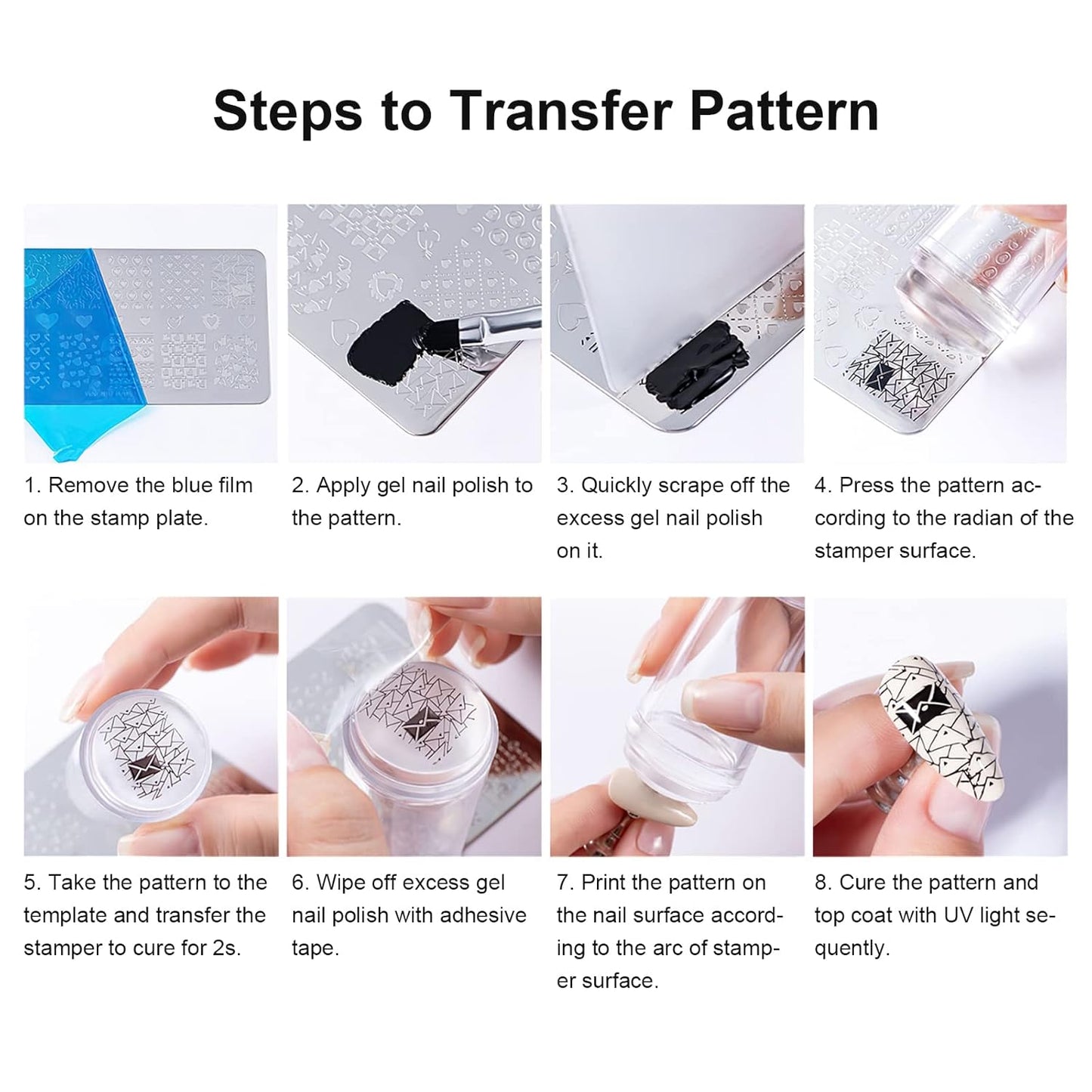 8PCS Nail Art Stamper Clear Silicone Nails Stamping Jelly with Scraper Transparent Visible Body DIY Manicure Nail Art Tool M