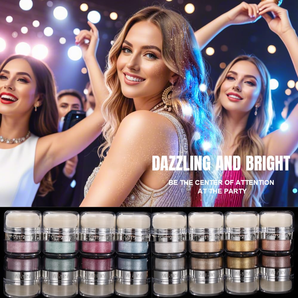 Glitter Body Highlighter Powder Body Shimmer Sparkle Face Brightening Highlighter Powder for Face Eyes Body Glow Makeup With sponge head(06#)