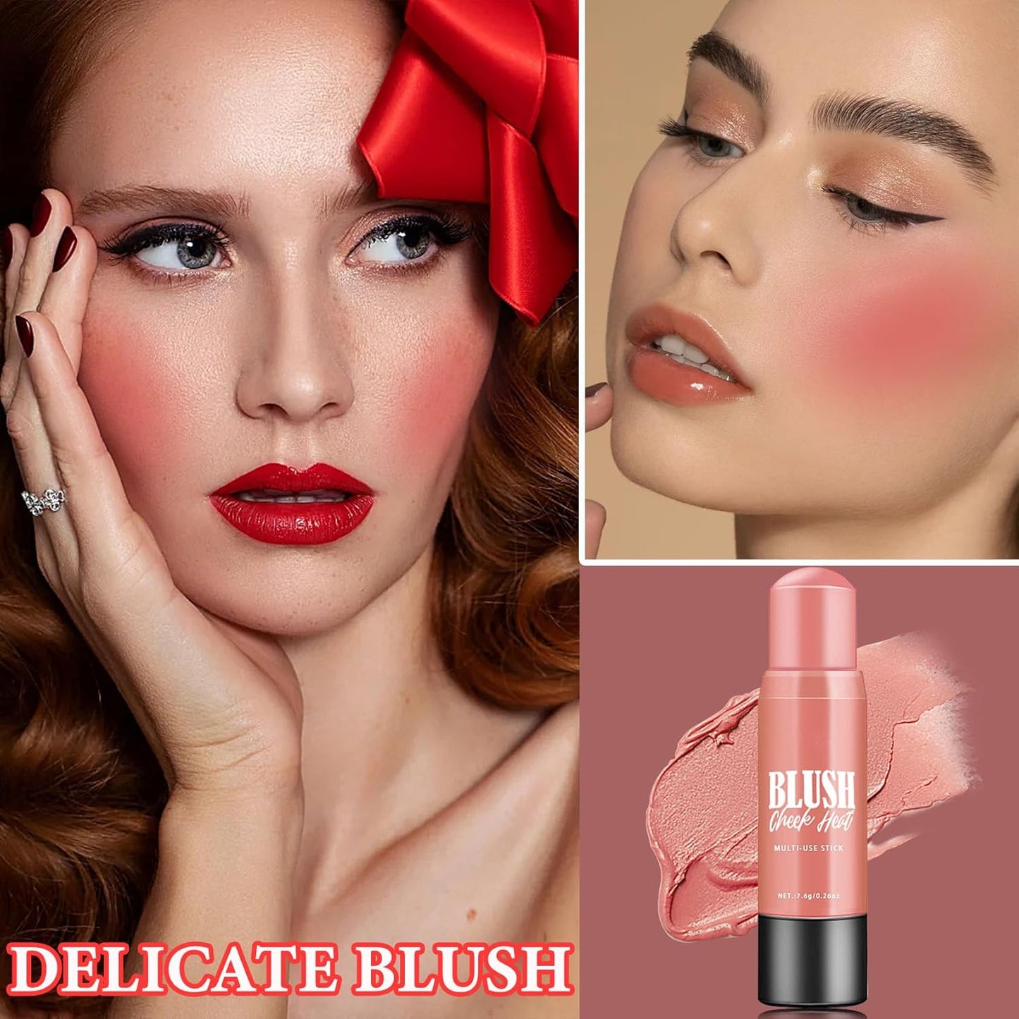 Cream Blush Stick Makeup,Blush Stick for All Skin Tones,Easy to Color,Soft Long Lasting Lightweight Blush Face Makeup Stick,Waterproof Multi Stick for Cheeks & Lip & Eyes(#101)