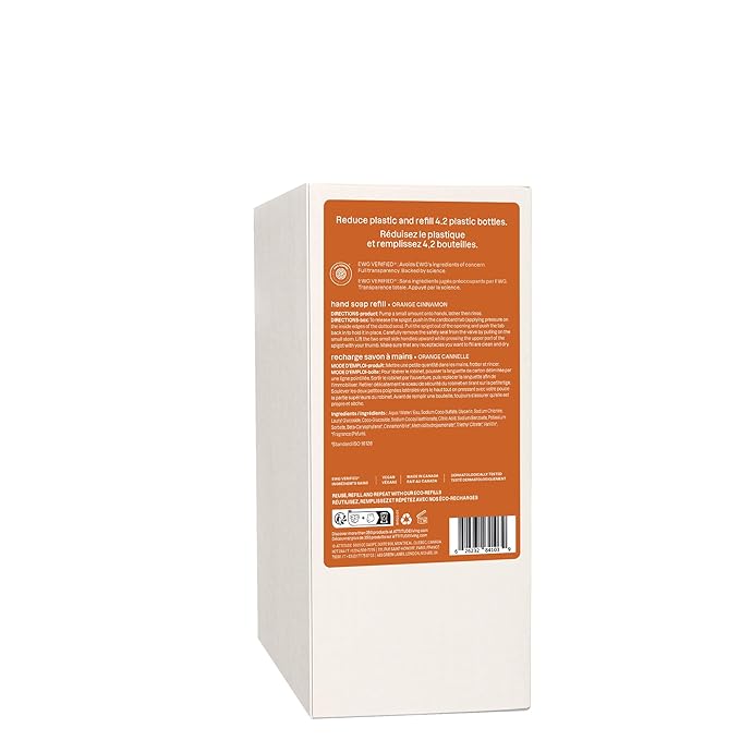 ATTITUDE Liquid Hand Soap Refill, EWG Verified, Plant and Mineral-Based, Vegan Personal Care Products, Orange Cinnamon Scent, 67.6 Fl Oz