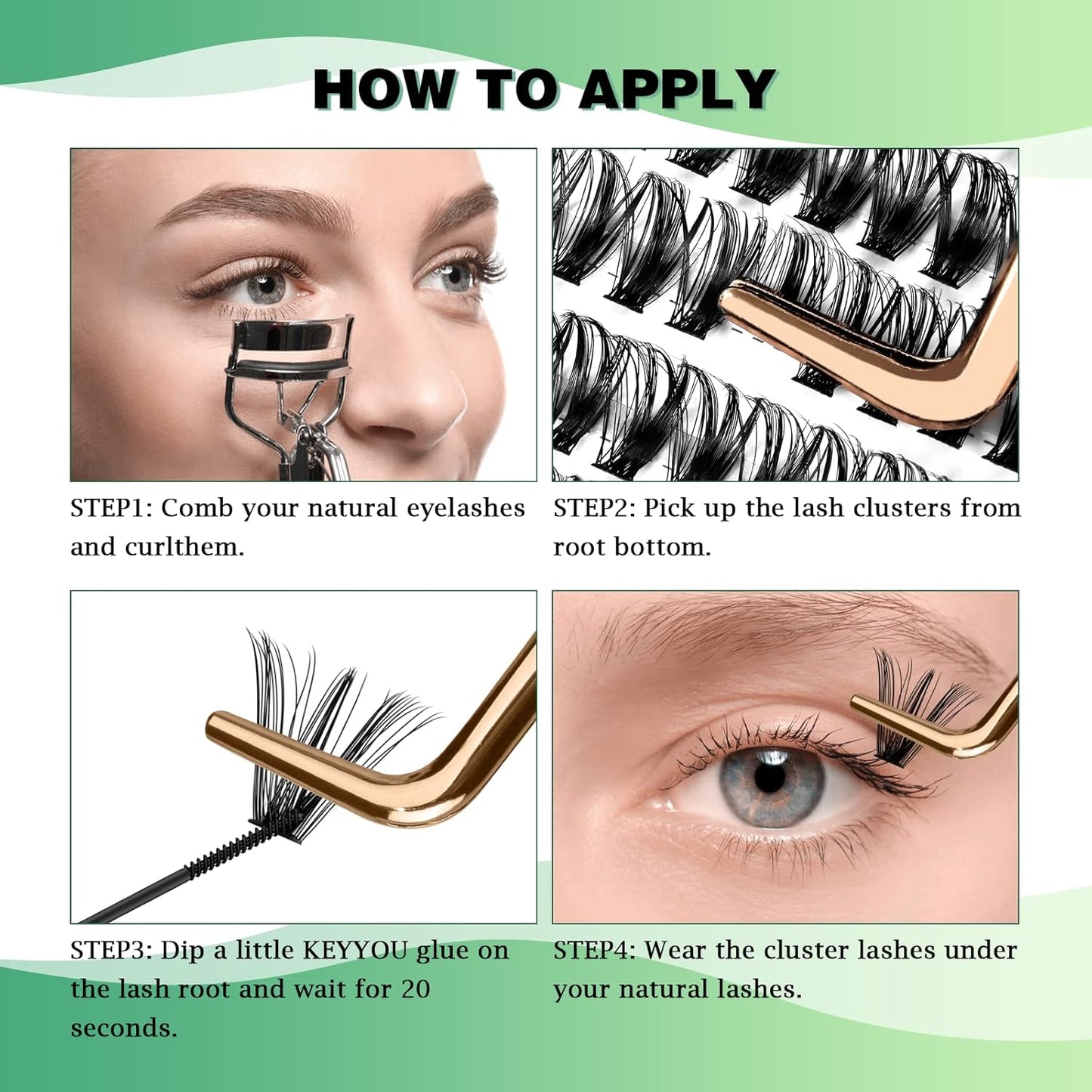 Lash Clusters 300pcs Individual Lashes 40D 0.07C Curl 9-18MIX DIY Eyelash Extension KEYYOU Large Tray Volume Soft&Natural Cluster Lashes(40D-0.07C,9-18MIX)