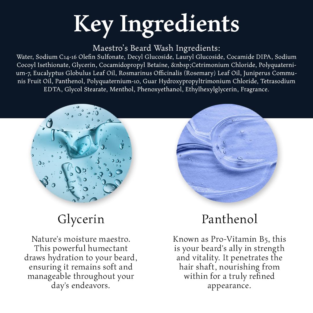 Maestro's Classic BEARD WASH | Anti-Itch, Deep Cleaning, Non-Drying, Fully Hydrating Gentle Cleanser For All Beard Types & Lengths- Spirited blend, 4 Ounce