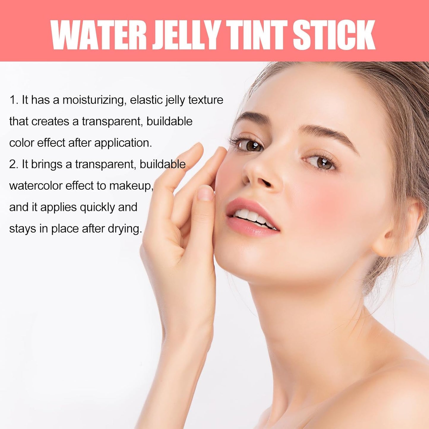 Milk Water Jelly Tint, Sheer Lip & Cheek Stain, Milk Jelly Blush Stick, Buildable Watercolor Finish, 1,000+ Swipes Per Stick. (Red)