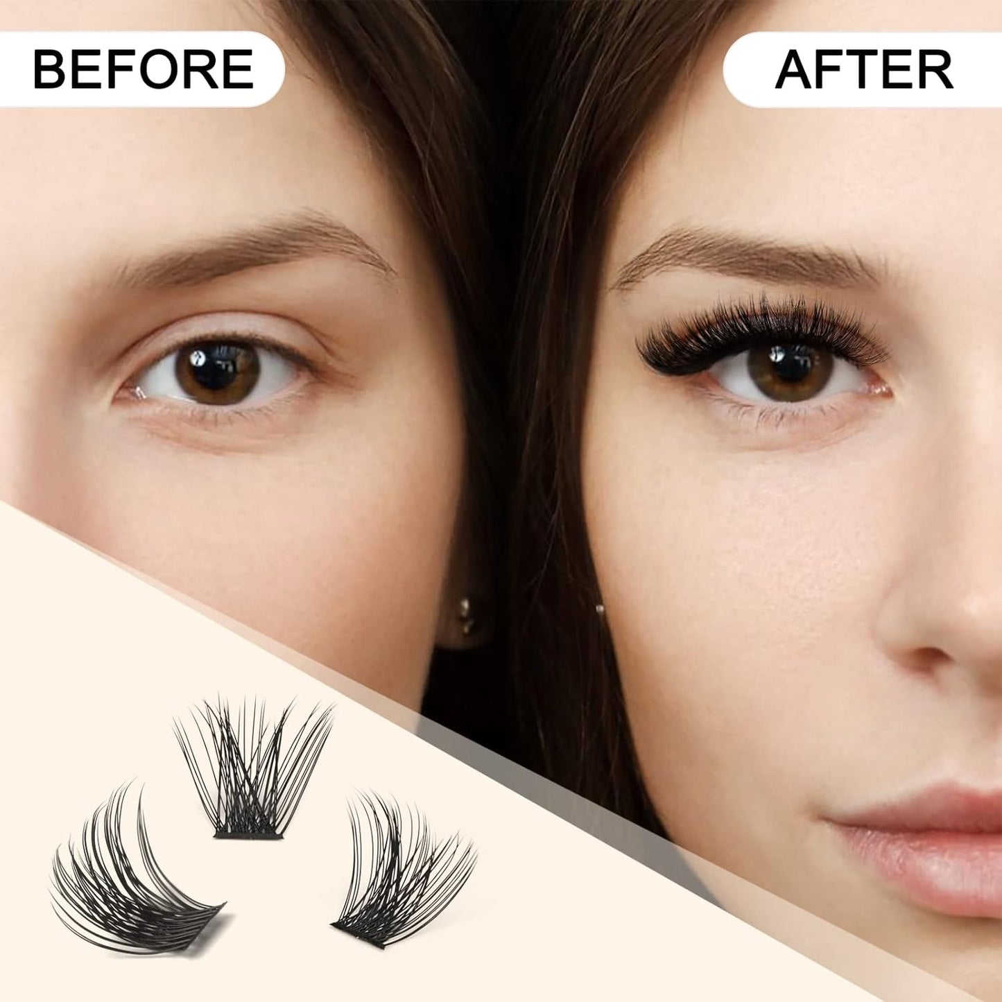 QUEWEL Lash Clusters 72 Pcs Cluster Lashes Wide Stem Eyelash Clusters C/D Curl 8-16mm DIY Eyelash Extensions Mega Style for Self Easy To Use at Home (Mega-D-16)