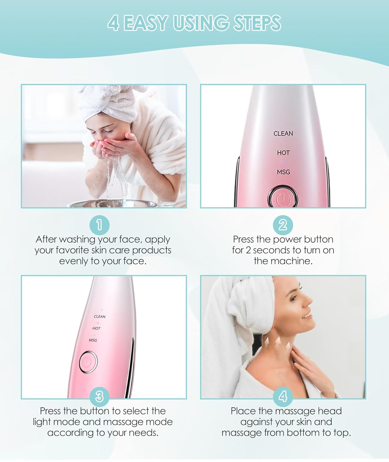 7 Color Neck Face Massager - Facial Massager Tool for Skin Care at Home, Vibrating Face Massager with Thermals, Pink