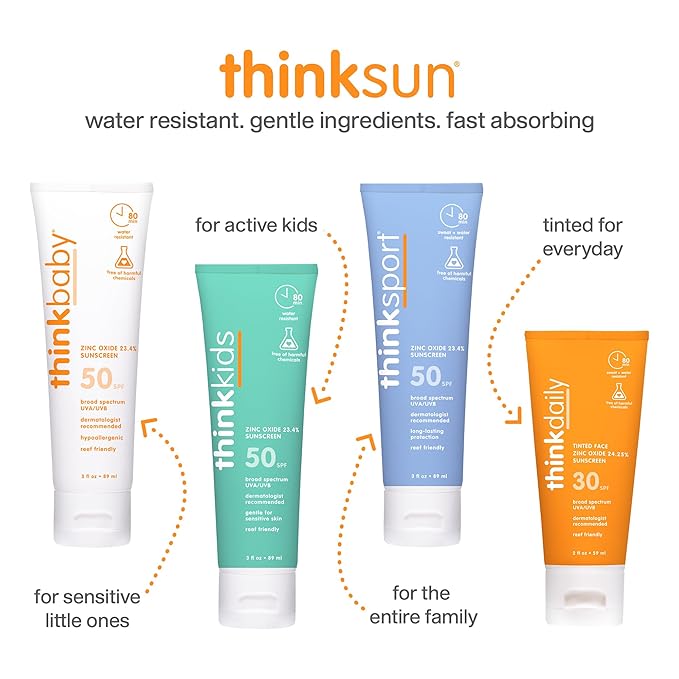 Thinkbaby SPF 30 Mineral Baby Sunscreen, Clear Zinc Oxide, 3 fl oz – Natural, Water Resistant, Kids & Toddler Sun Protection, Reef Safe