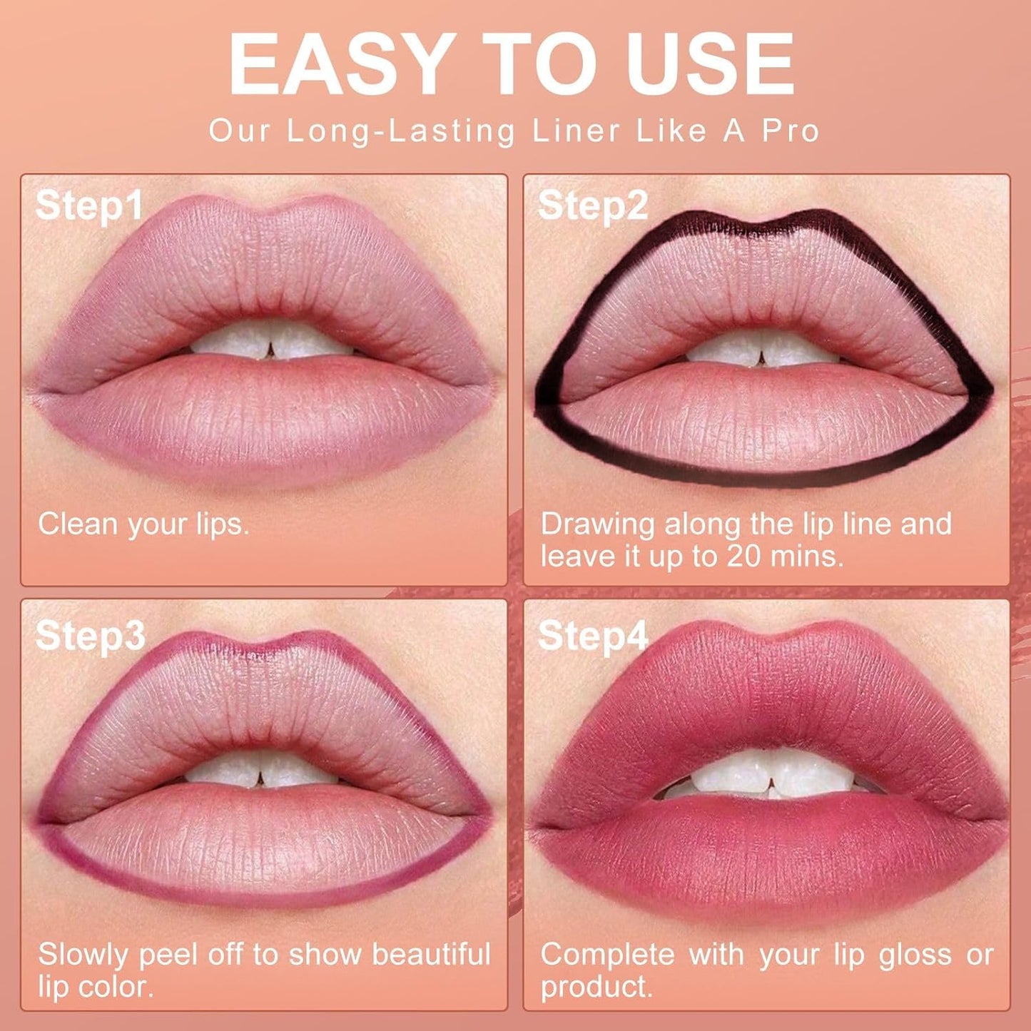 OETUIOW Lip Stain Long Lasting & Waterproof Lip Liner, Non-Stick Cup Highly Pigmented Natural Finish, Lip Gloss for All-Day Color Hold (Rose)