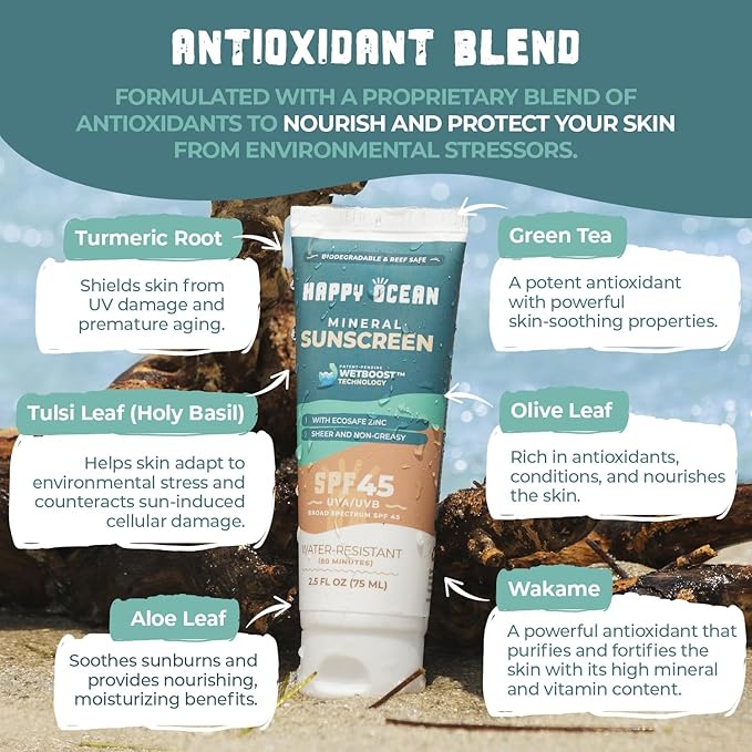 Reef Safe Sunscreen SPF 45 – Biodegradable Mineral Zinc Oxide Lotion, Water Resistant, Travel Size 2.5 oz, Face & Body