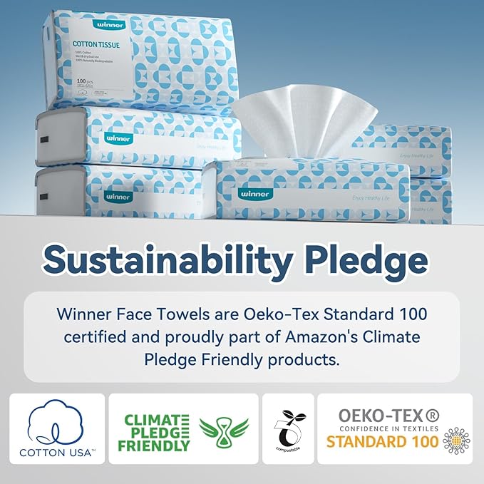 Winner Soft Face Towels, 100% USDA Biobased Facial Towels, 6 Packs per Case, 36 Bags Total, 3600 Count