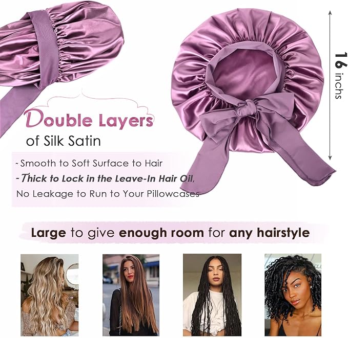 YANIBEST Adjustable Satin Bonnet for Sleeping Women Double Layer Hair Wrap Reduce Friction Prevent Frizz Natural Curly Hair