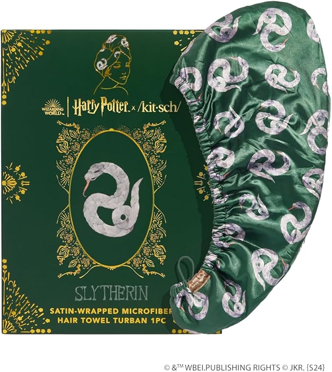 Kitsch Harry Potter x Microfiber Hair Towel Wrap for Women – Ultra Absorbent Microfiber Bath Towels for Wet, Curly, Long/Short Hair, Anti-Frizz Hair Wrap, Great Hair Care Gifts for Women – Slytherin