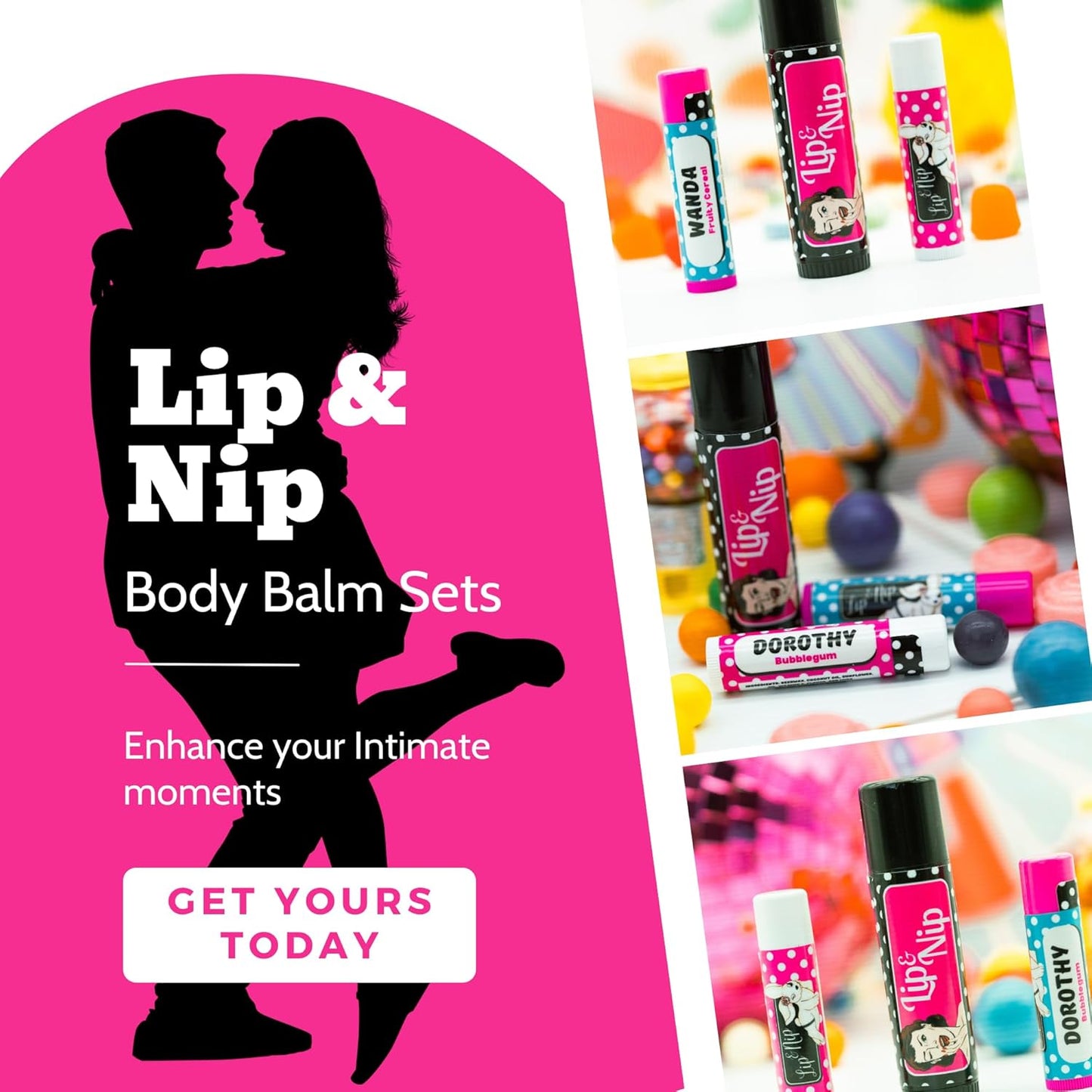 Berry Delightful “Dottie” Flavored Balms | Flavored Hydrating Lip Balm, Nipple Balm, and Full Body Balm | Lip Balm & Moisturizer and Intimacy Enhancer - Pack of 3