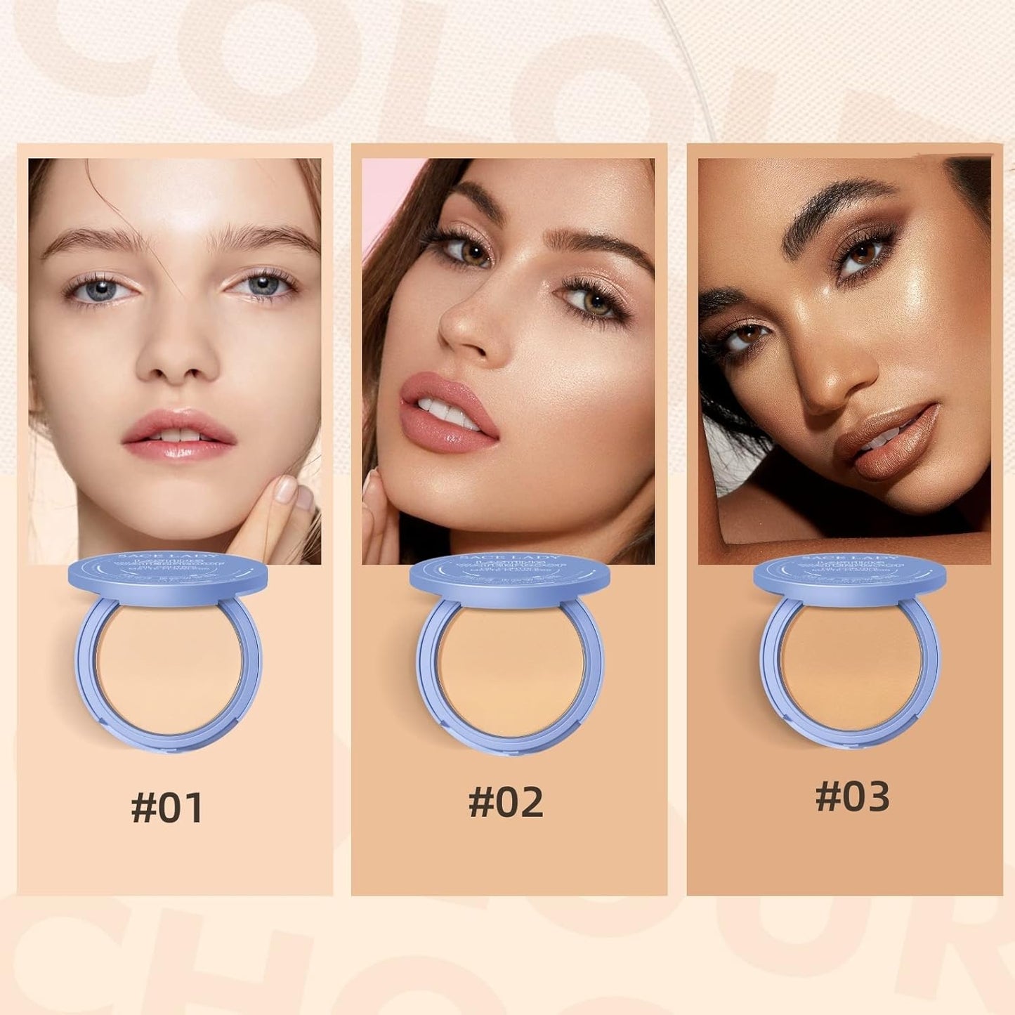 SACE LADY Face Pressed Powder Sets Makeup, Controls Shine, Smooth Fine Lines for Flawless Lightweight Finishing Effect, Long Lasting Compact Cosmetics Cruelty-free, 0.35oz (#02)