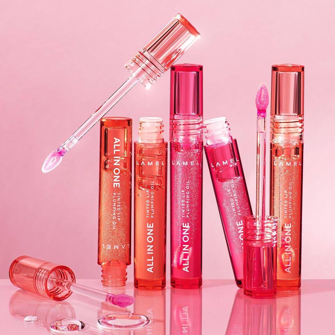 All-in-One Lip Oil - Lightweight, Tinted, Plumping, Hydrating Lip Gloss - Lip Balm for Day & Night Use, Long-Lasting Lip Stain, Lip Glow Oil, No-Sticky Gloss, Lip Plumper Tint - Peachy โ401