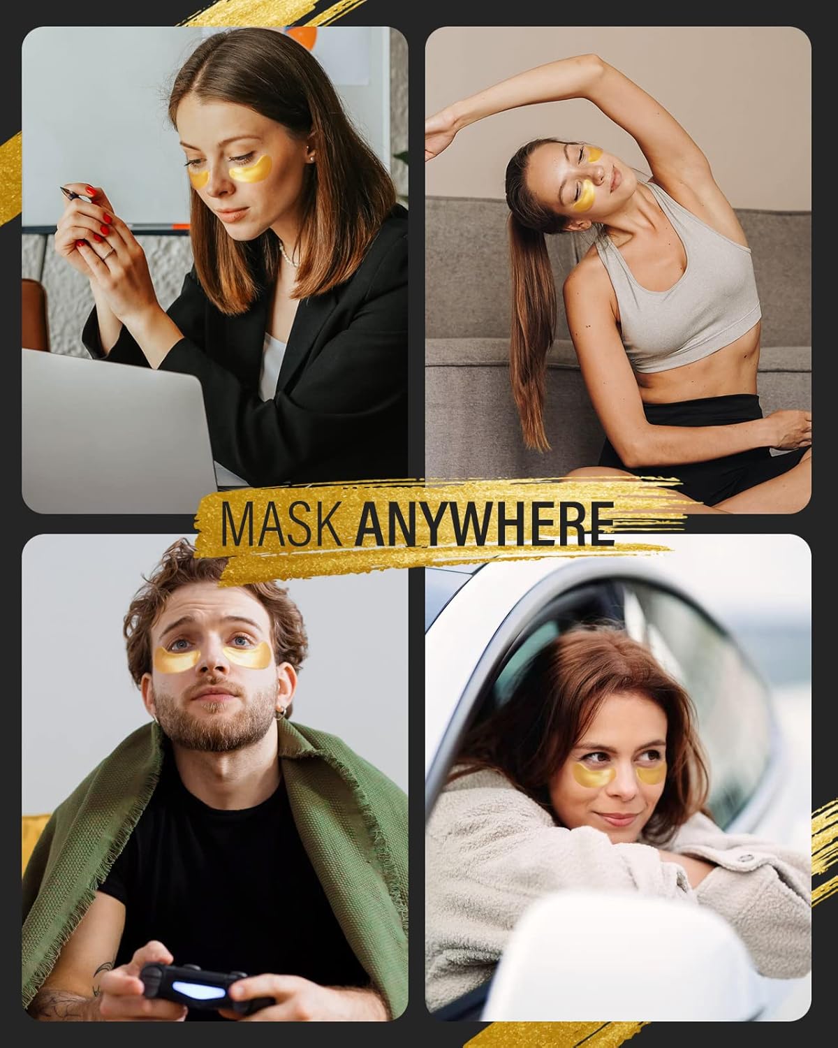 24k Gold Under Eye Patches (15 Pairs), eye mask, Collagen Skin Care Products, Eye Patches for Puffy Eyes, eye masks for dark circles and puffiness