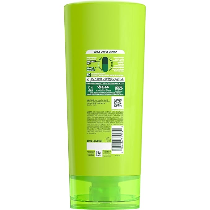 Garnier Fructis Curl Nourish Conditioner, Curly Hair Conditioner with Coconut Oil and Plant Protein, Up to 48HR Defined Curls for all Curl Types, 21 Fl Oz (Packaging May Vary)
