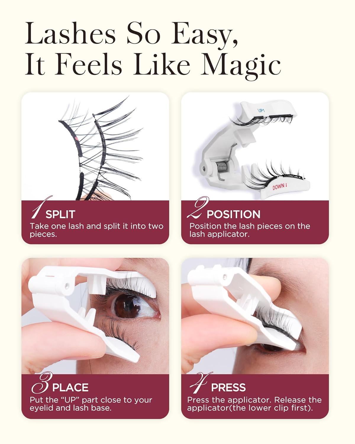BEYELIAN Magnetic Eyelashes with Applicator, Soft Magnetic Lashes Natural Look Comfortable & Secure Fit Easy to Apply Reusable (1 Pairs, CS01)