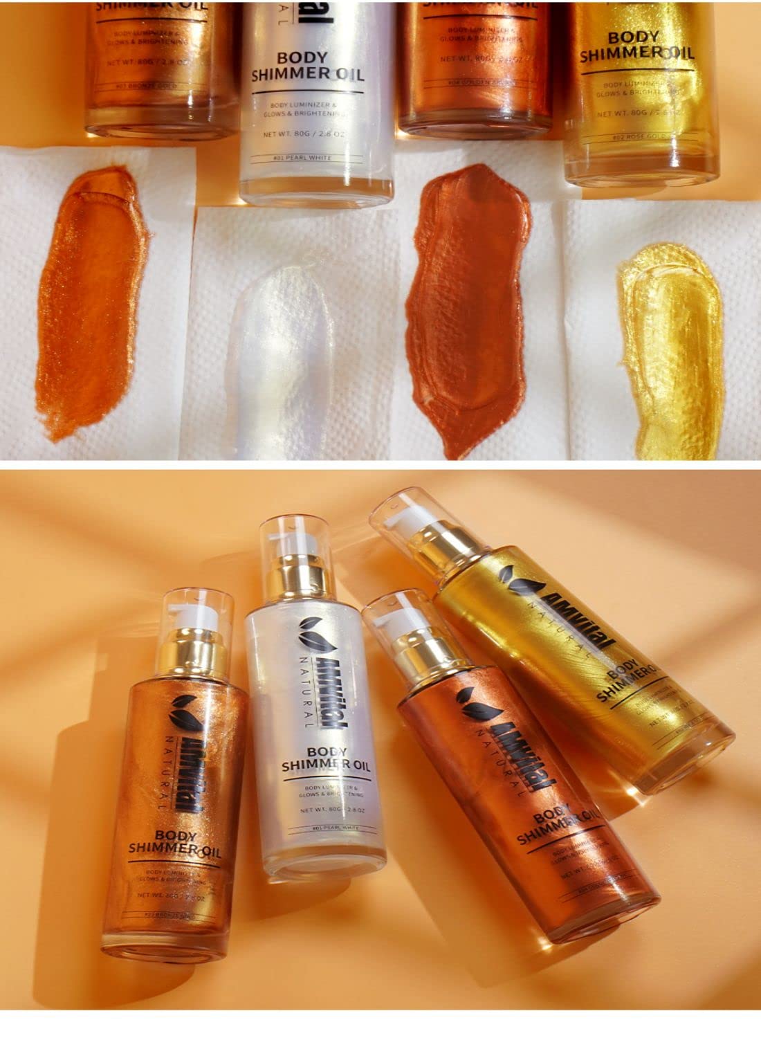 Shimmer Body Oil Rose Gold, Illuminator Highlighter for Face & Body Makeup Shine, Non-Sticky Body Moisturizing For All Skin Types, Fast Absorbing & lightweight Body Oil For Women