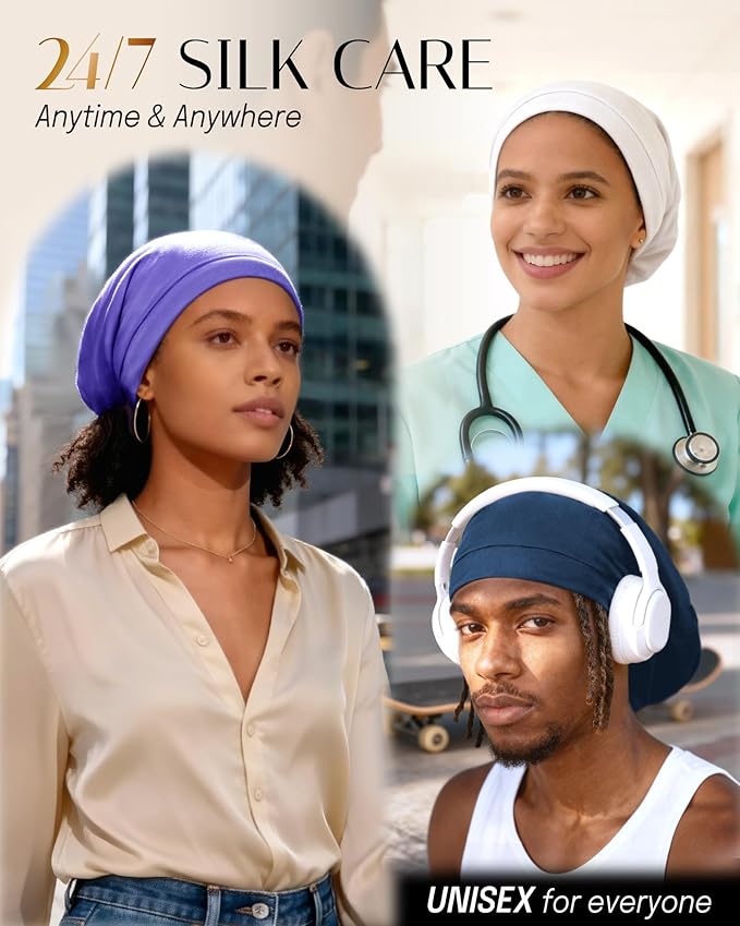 OLESILK 100% Mulberry Silk Bonnet for Sleeping Women, No Frizzy Hair Bonnet for Women&Men, Real Silk, Not Satin Ocean Blue