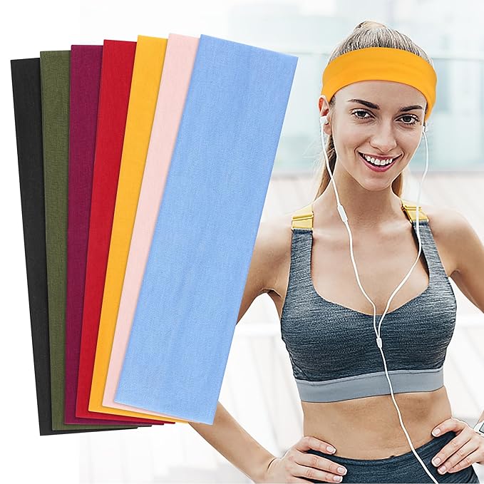 Headbands for Women, Stretchy Non Slip Soft Cotton Cloth Hair Bands for Sports, Workout, Yoga and Running, 7pcs