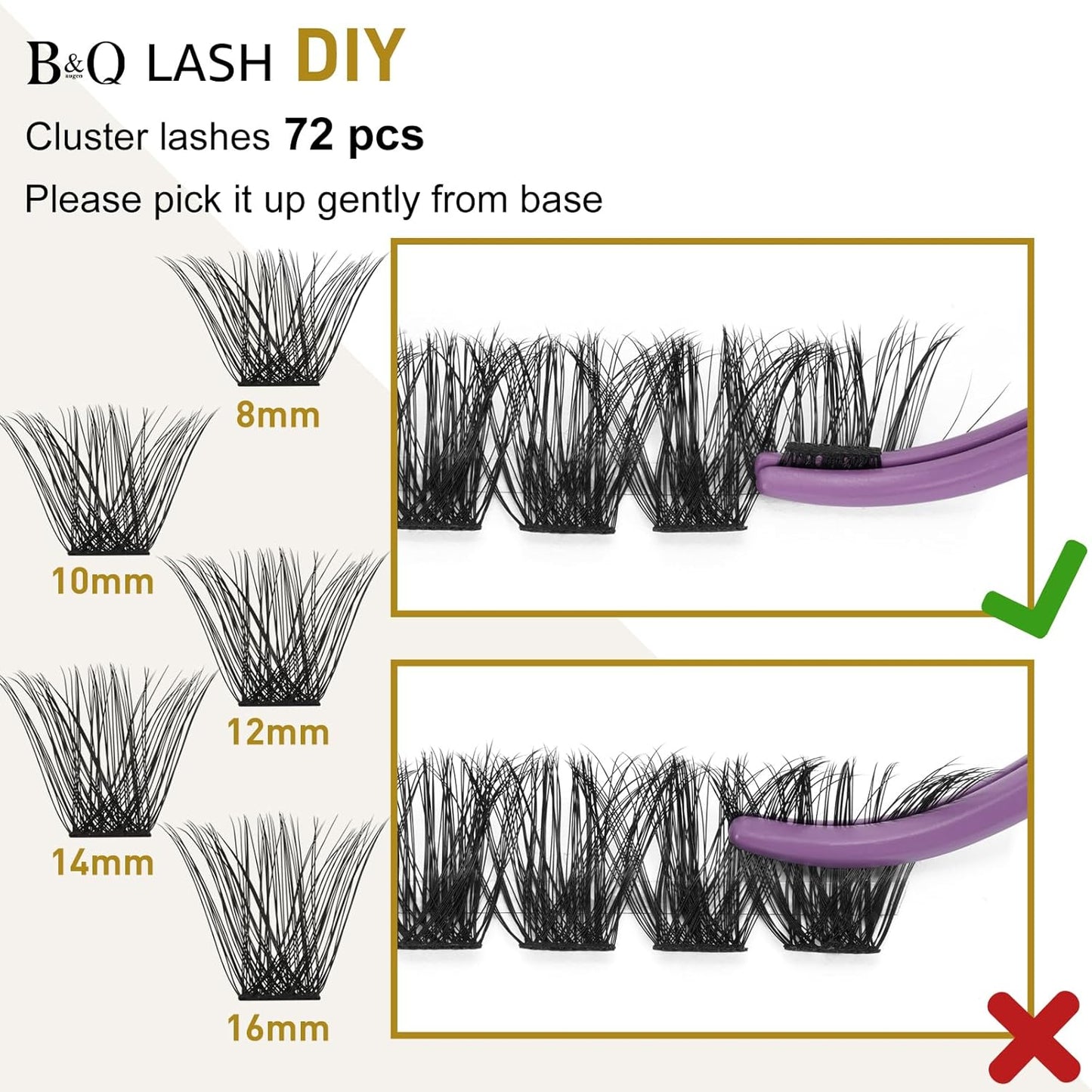 Lash Clusters B02 DIY Eyelash Extensions 72 Clusters Mega Volume C D Curl Individual Lashes Cluster Extensions for DIY at Home (NM-C-8-16MIX)