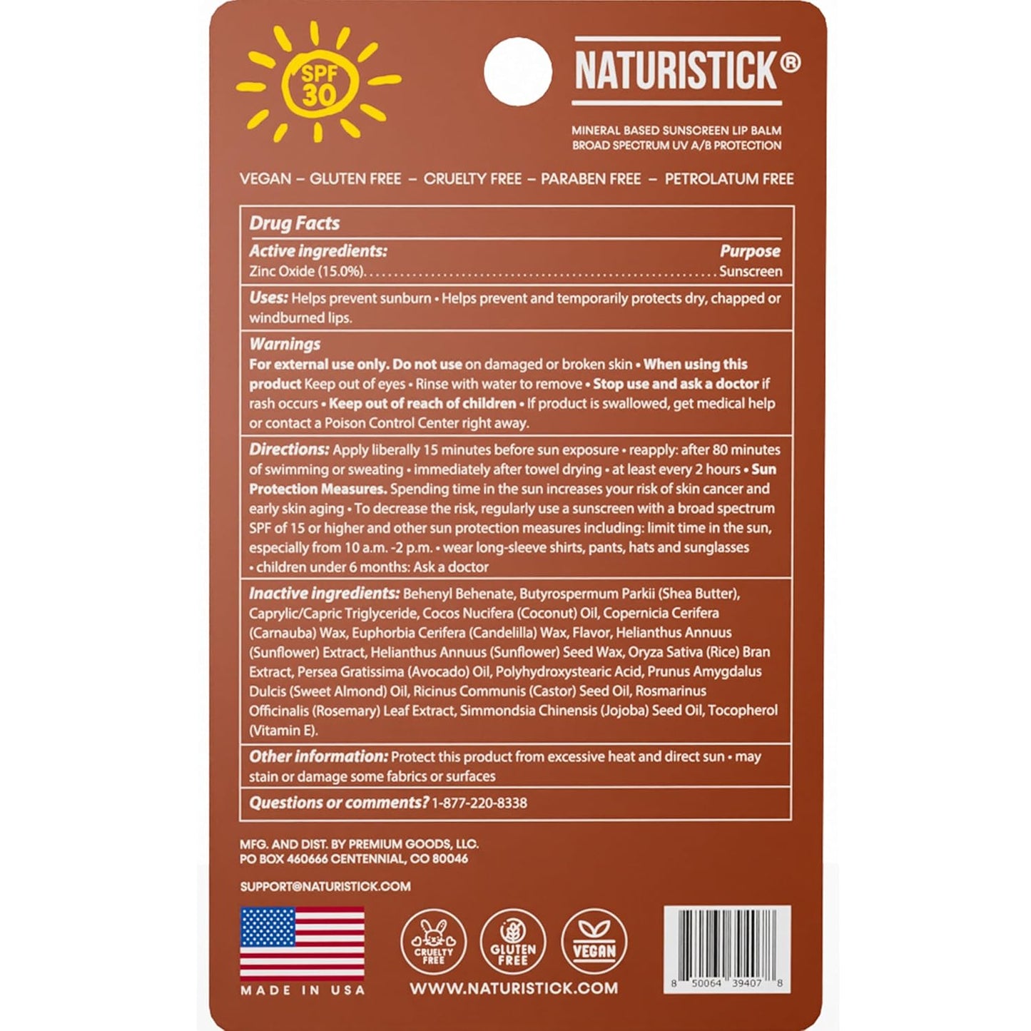 Naturistick SPF 30 Vegan Lip Balm โ Mineral Sunscreen with Zinc Oxide | Broad Spectrum UVA/UVB Protection | 100% Natural, Coral-Friendly Formula | Oxybenzone Free | 5-Pack Coconut | Made in USA