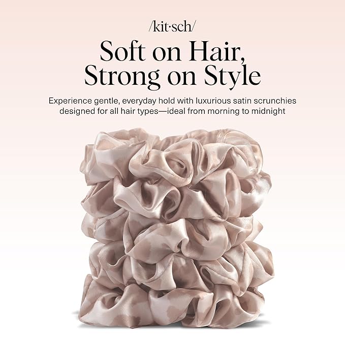 Kitsch Leopard Prints Satin Scrunchies for Women - No Crease, Frizz Control | Softer Than Silk Scrunchies Gentle On Hair Scrunchies for All Hair Types | Stylish Hair Accessories - 5pcs
