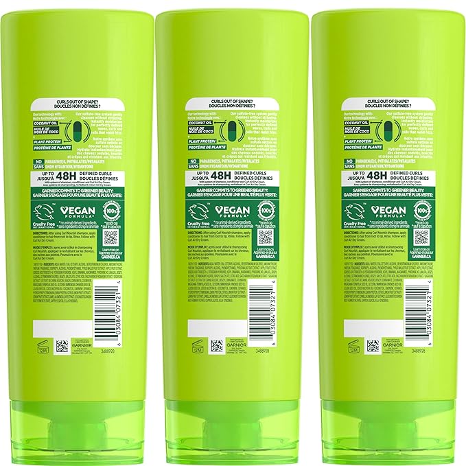 Garnier Fructis Curl Nourish Sulfate Free Moisturizing Conditioner, 12 Fl Oz, 3 Count (Packaging May Vary)