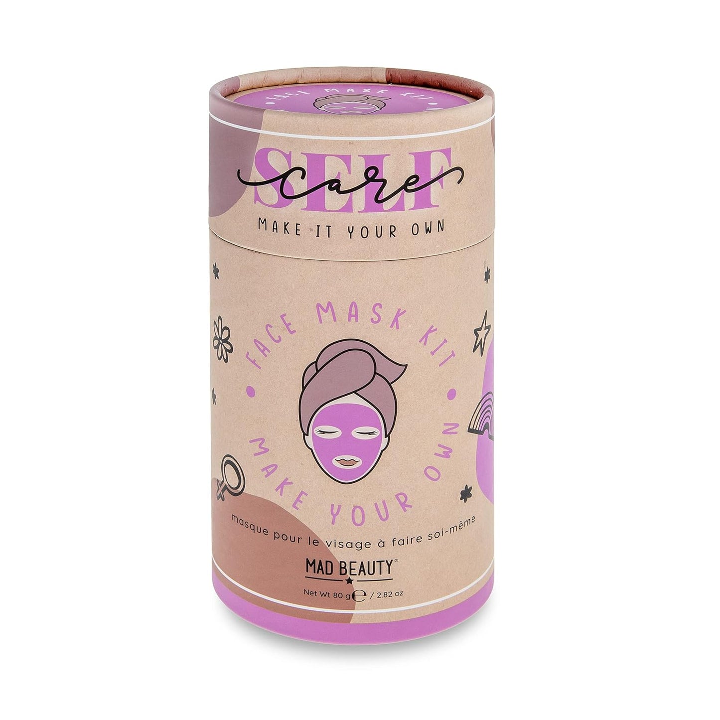MAD Beauty Make It Your Own Face Mask Set, Self-Care DIY Kit, Lavender Clay Mask Powder Formula, Instructions, Reusable Mixing Bowl, & Silicone Brush