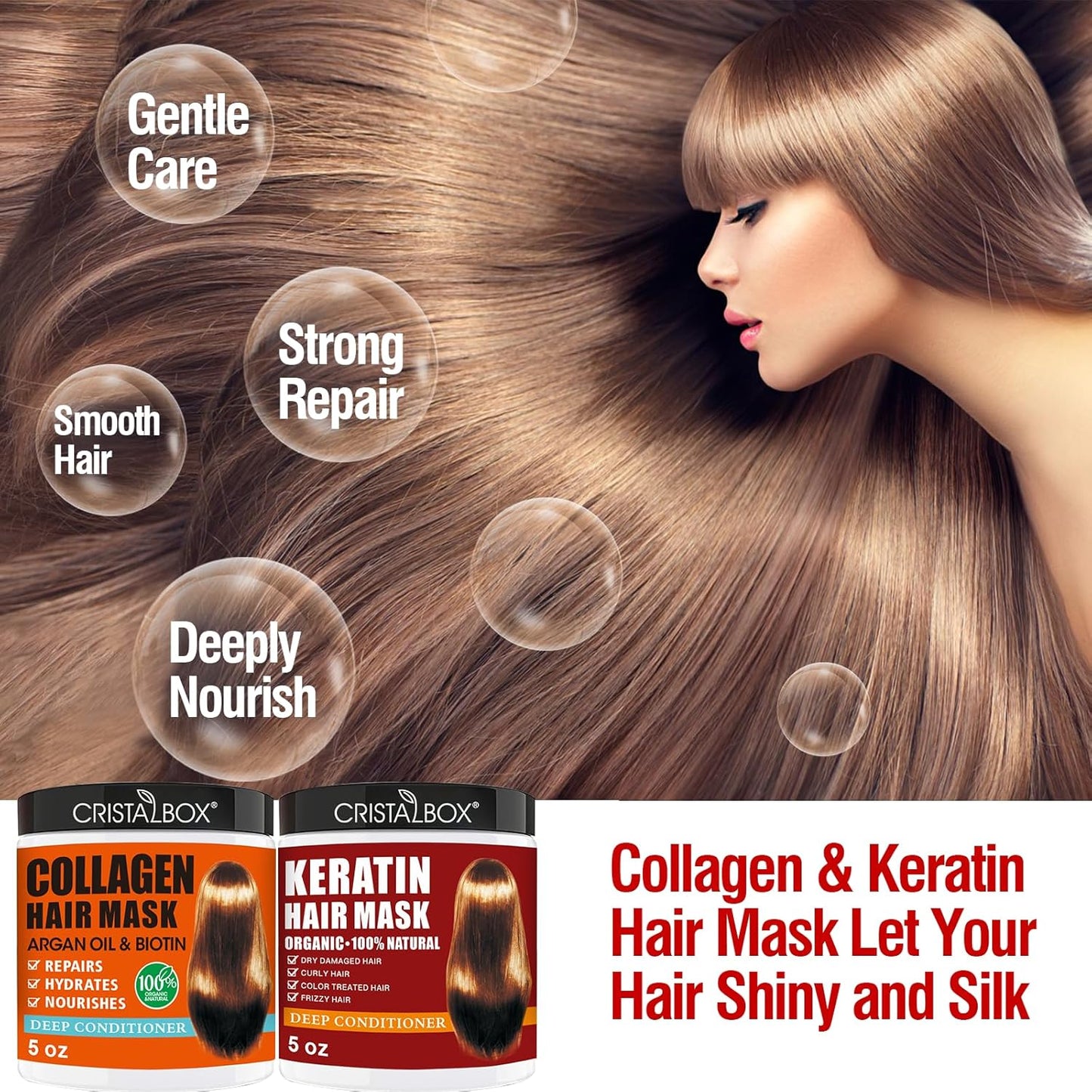 2 Pack Collagen Hair Mask & Keratin Hair Mask,Keratin Hair Treatment,Hydrating Argan Oil Hair Repair Treatment Deep Conditioner Hair Mask for Dry Hair,Collagen with Biotin Hair Treatment Mask
