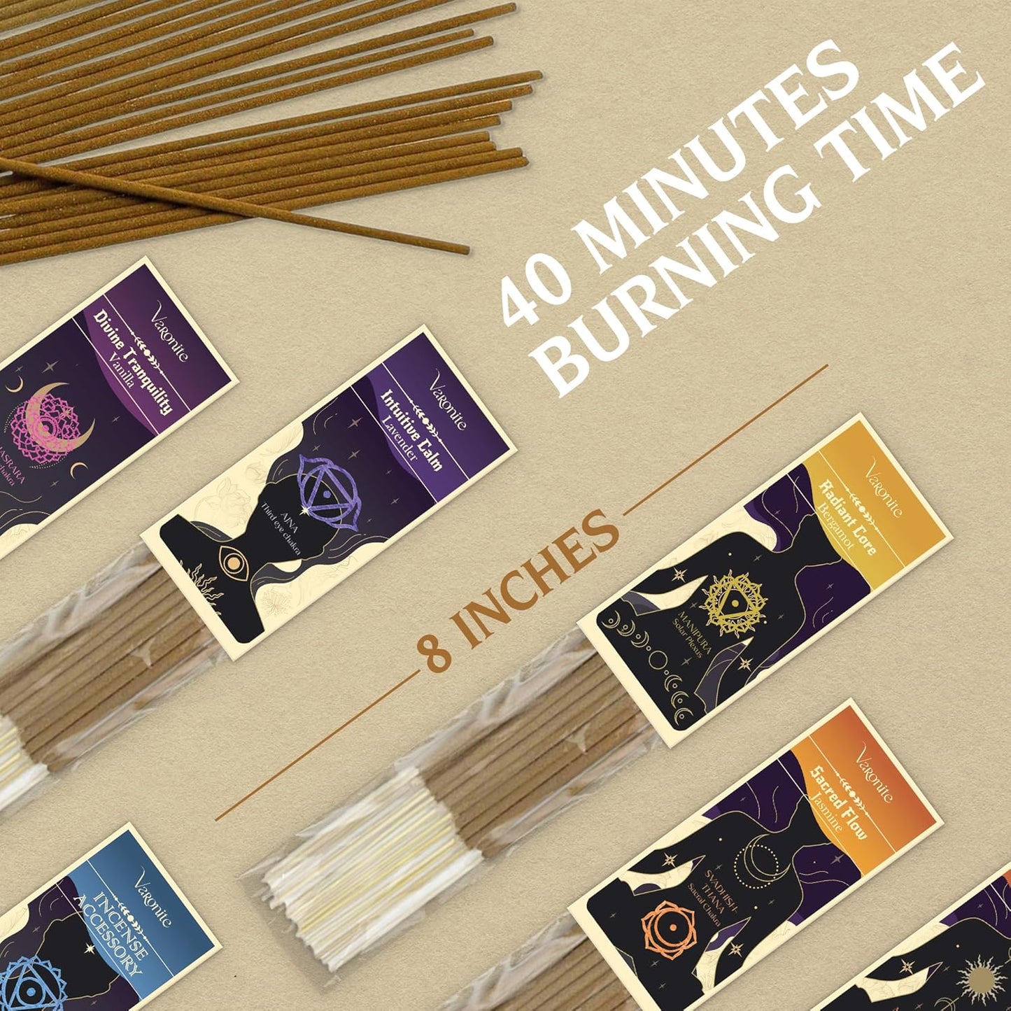 Incense Sticks - Charka Balance Incense Stick Variety Pack of 6 (120 Insence-Sticks) with Holder: Sandalwood, Bergamot, Jasmine, Lavender, Rose, Vanilla โ 7 Chakras Inscents-Stick